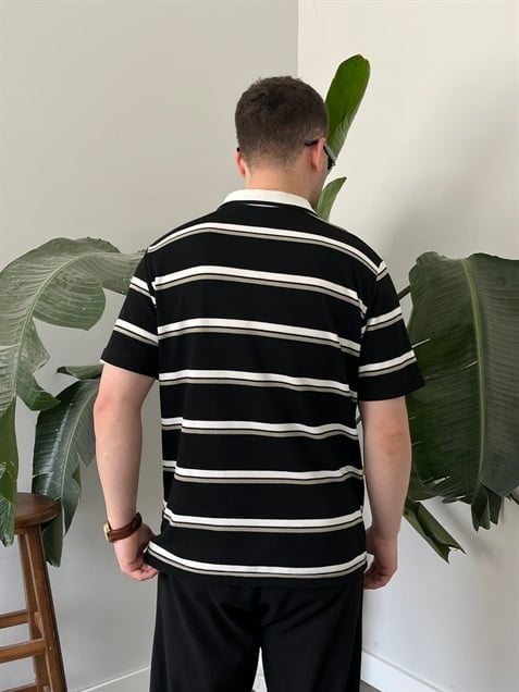 Basic Siyah Çizgili Polo Tişört