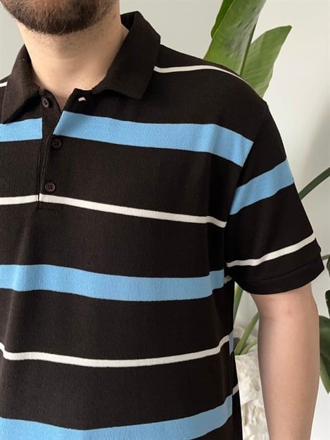 Basic Siyah Lacivert Çizgi  Detaylı Tişört