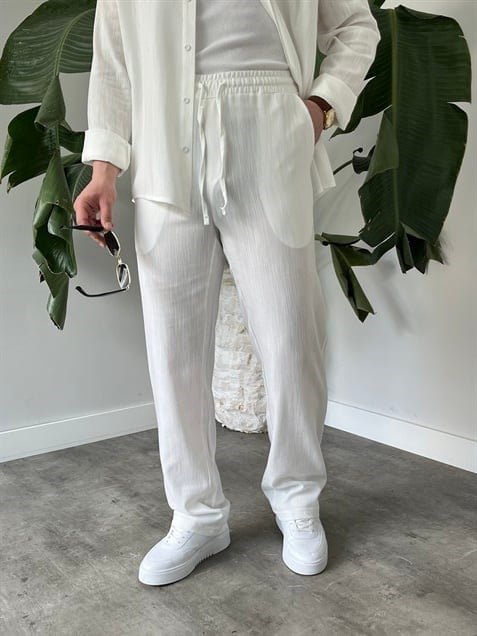 Beyaz Serra Keten Oversize Takım