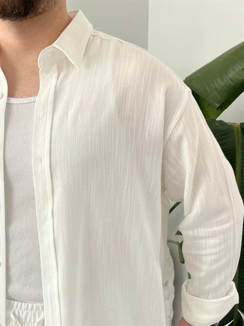 Beyaz Serra Keten Oversize Takım