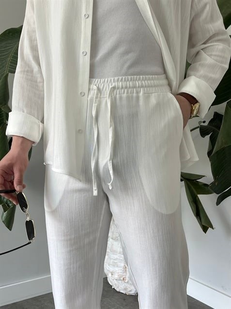 Beyaz Serra Keten Oversize Takım