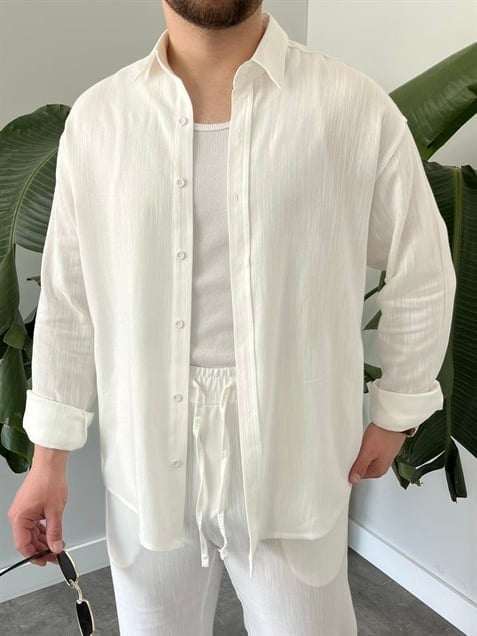Beyaz Serra Keten Oversize Takım