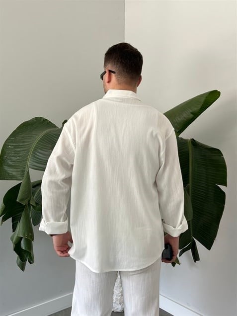 Beyaz Serra Keten Oversize Takım