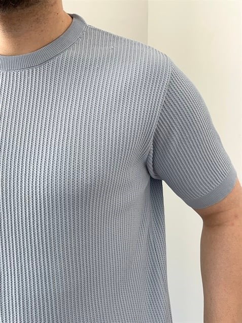 Bisiklet Yaka Örgü .Desen Triko Tshirt Bebe Mavi