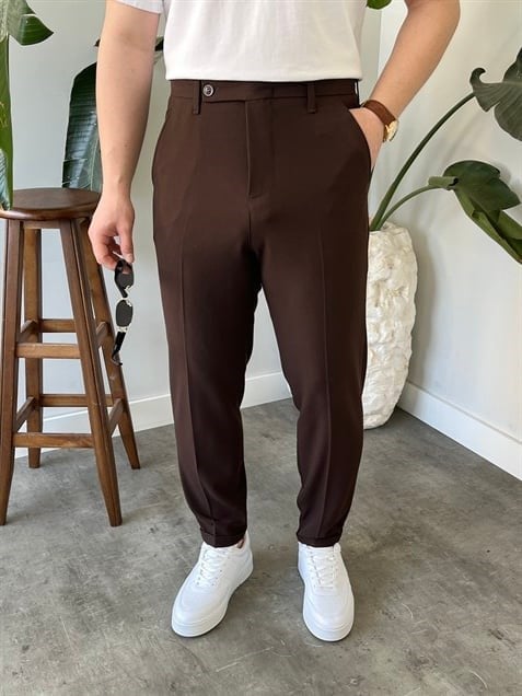 Boyfriend Kahverengi Kumaş Pantolon