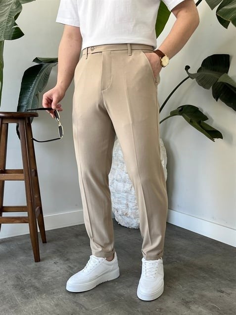 Boyfriend Krem  Kumaş Pantolon