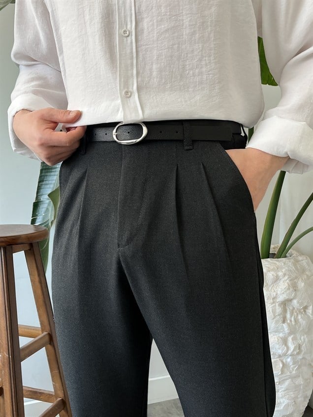 Çift Pileli Bagy Siyah Kumaş Pantolon