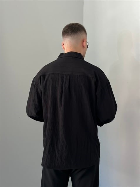 Çizgili Oversize Gömlek Siyah