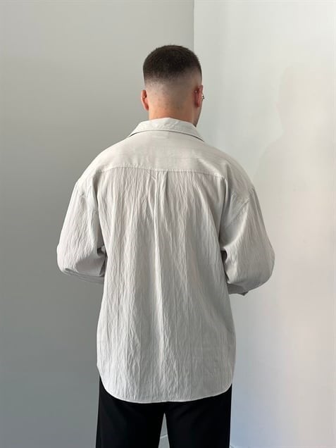 Çizgili Oversize Gömlek Taş Gri