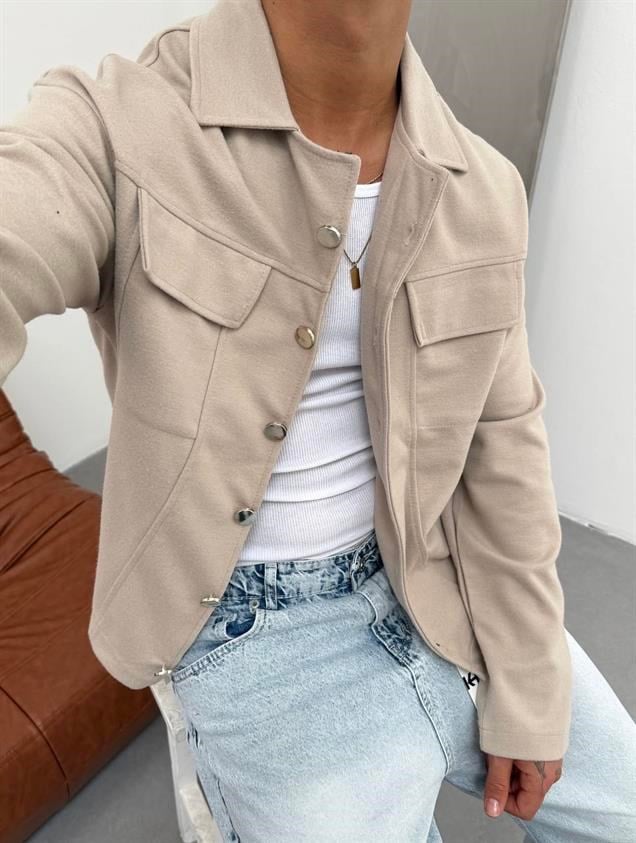 Crop Kaşe Ceket Bej