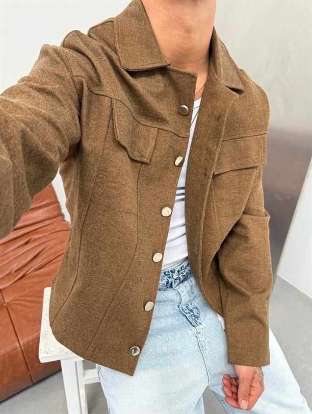 Crop Kaşe Ceket Kahverengi