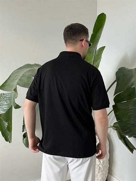 Düz Renk Polo Yaka  Siyah Tişört
