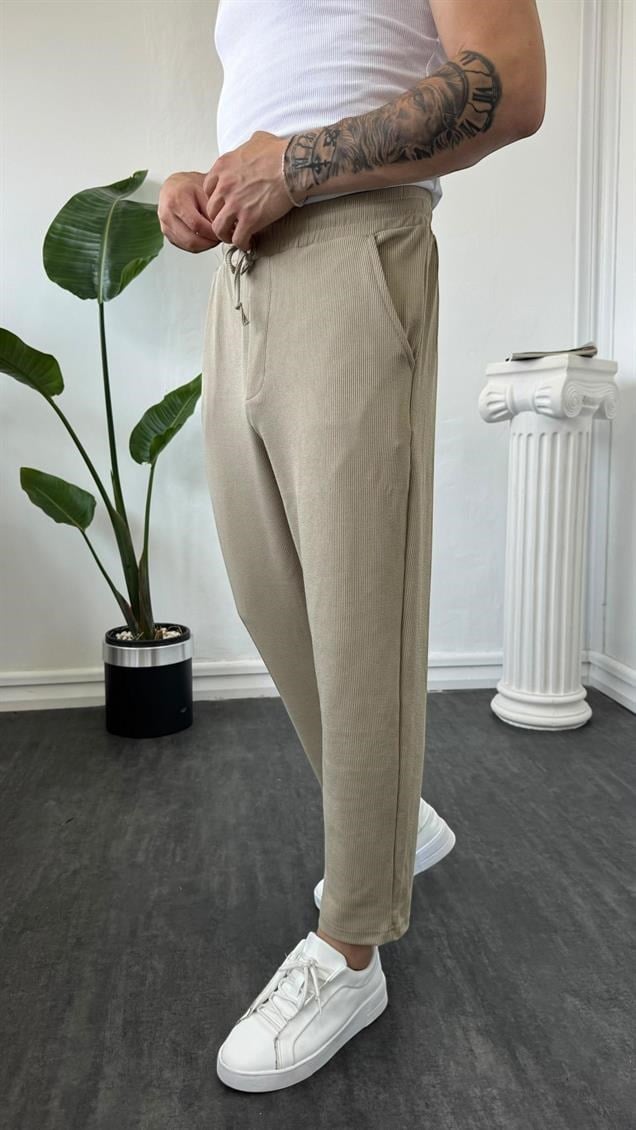 İnce Fitilli Boyfriend Jogger Bej