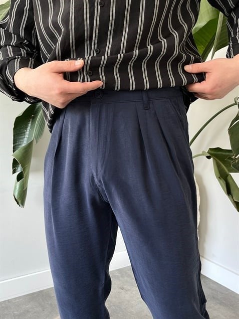 Keps Tensel Kumaş Boyfriend Pantolon Lacivert