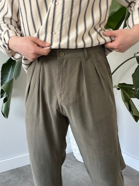 Keps Tensel Kumaş Boyfriend Pantolon Yeşil