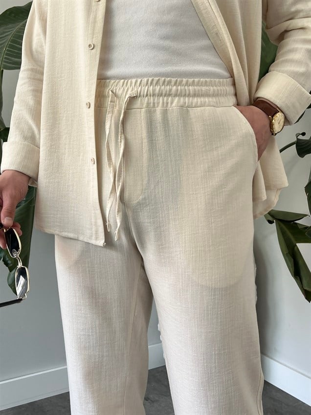 Krem Serra Keten Oversize Takım