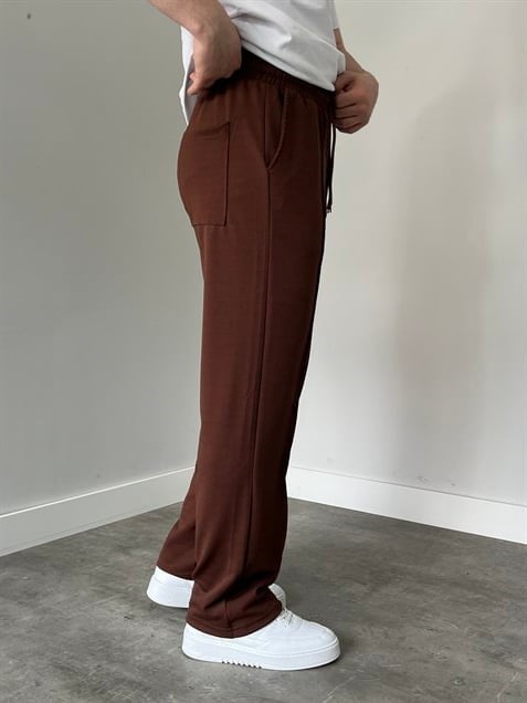 Krep Kumaş Baggy Pantolon Acı Kahve