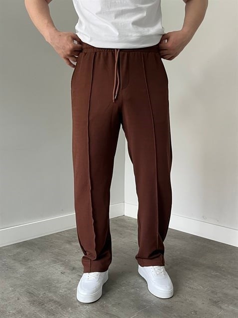 Krep Kumaş Baggy Pantolon Acı Kahve