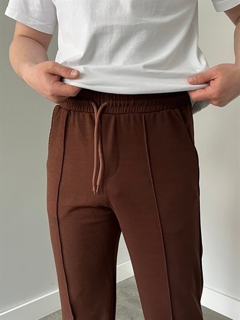 Krep Kumaş Baggy Pantolon Acı Kahve