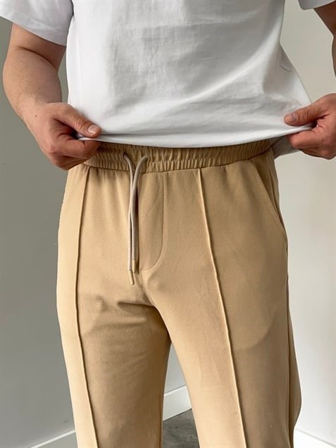Krep Kumaş Baggy Pantolon Bej