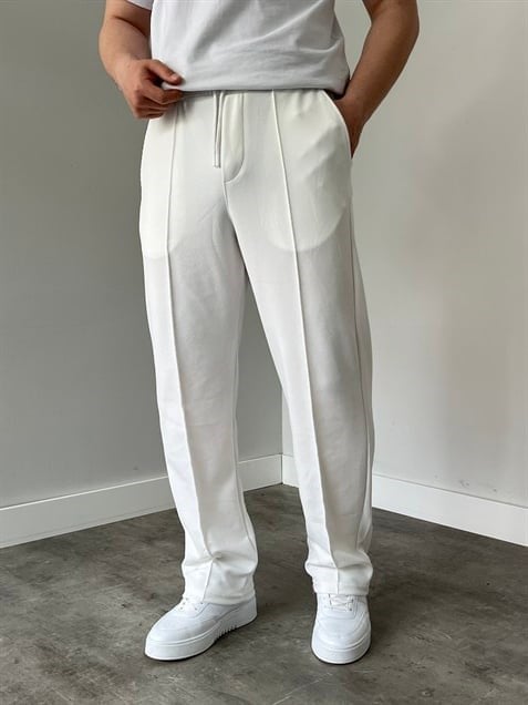 Krep Kumaş Baggy Pantolon Beyaz