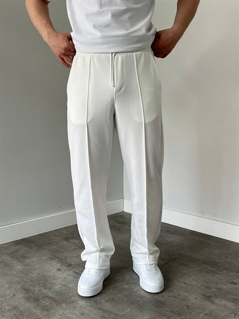 Krep Kumaş Baggy Pantolon Beyaz