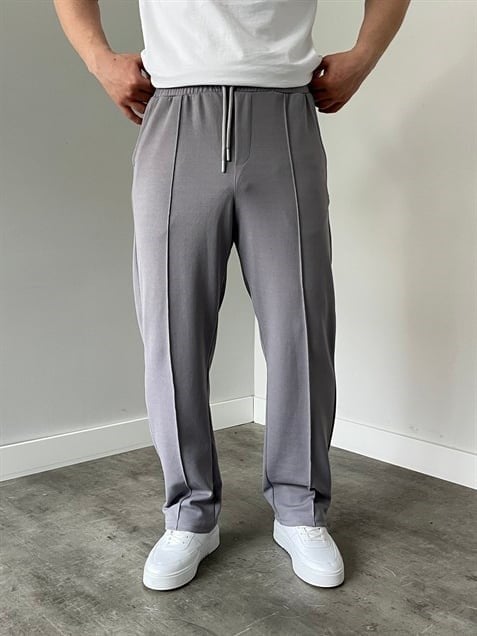 Krep Kumaş Baggy Pantolon Gri