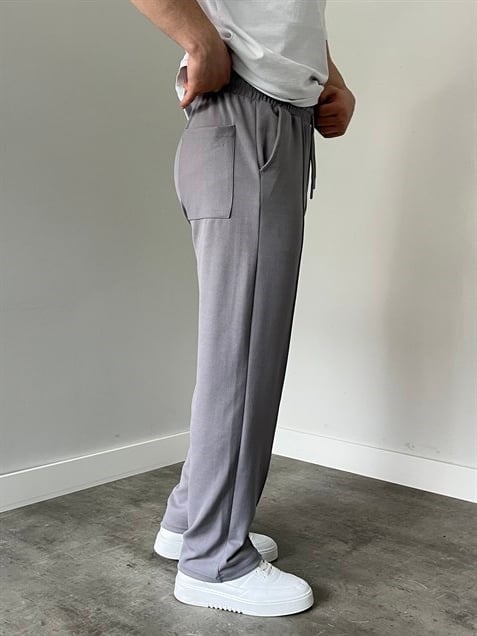Krep Kumaş Baggy Pantolon Gri