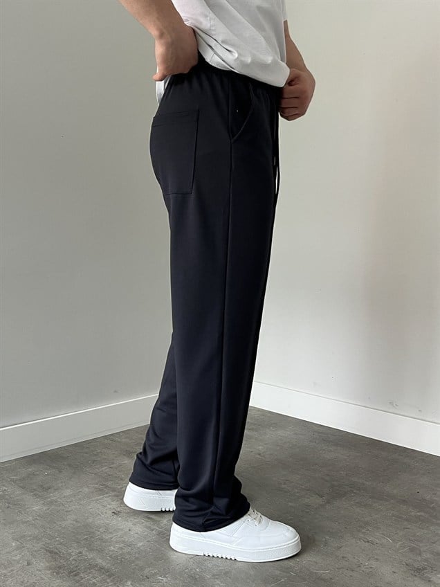 Krep Kumaş Baggy Pantolon Lacivert