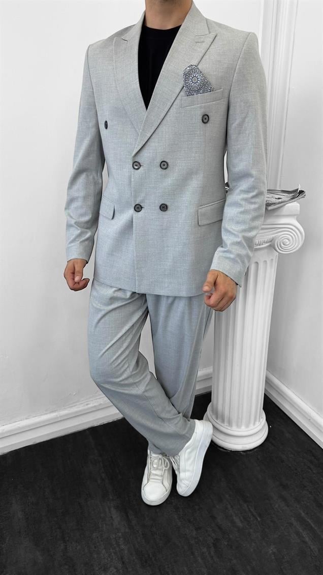 Luxury Kruvaze Takım Elbise Baggy Gri