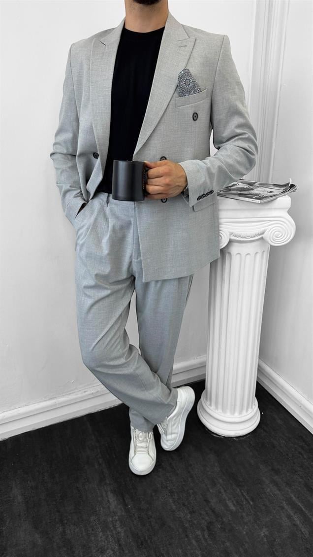 Luxury Kruvaze Takım Elbise Baggy Gri