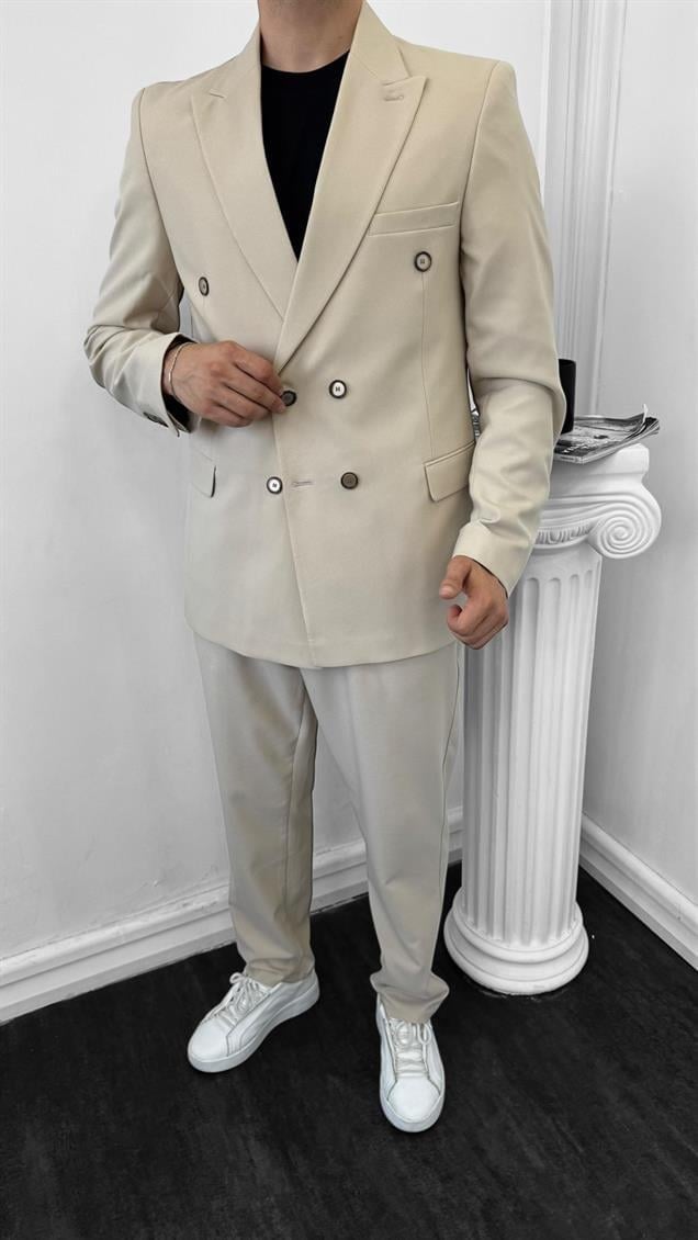 Luxury Kruvaze Takım Elbise Baggy Krem