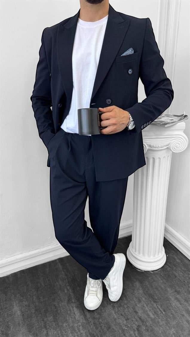Luxury Kruvaze Takım Elbise Baggy Lacivert