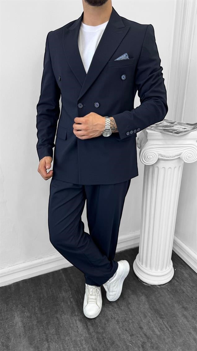 Luxury Kruvaze Takım Elbise Baggy Lacivert