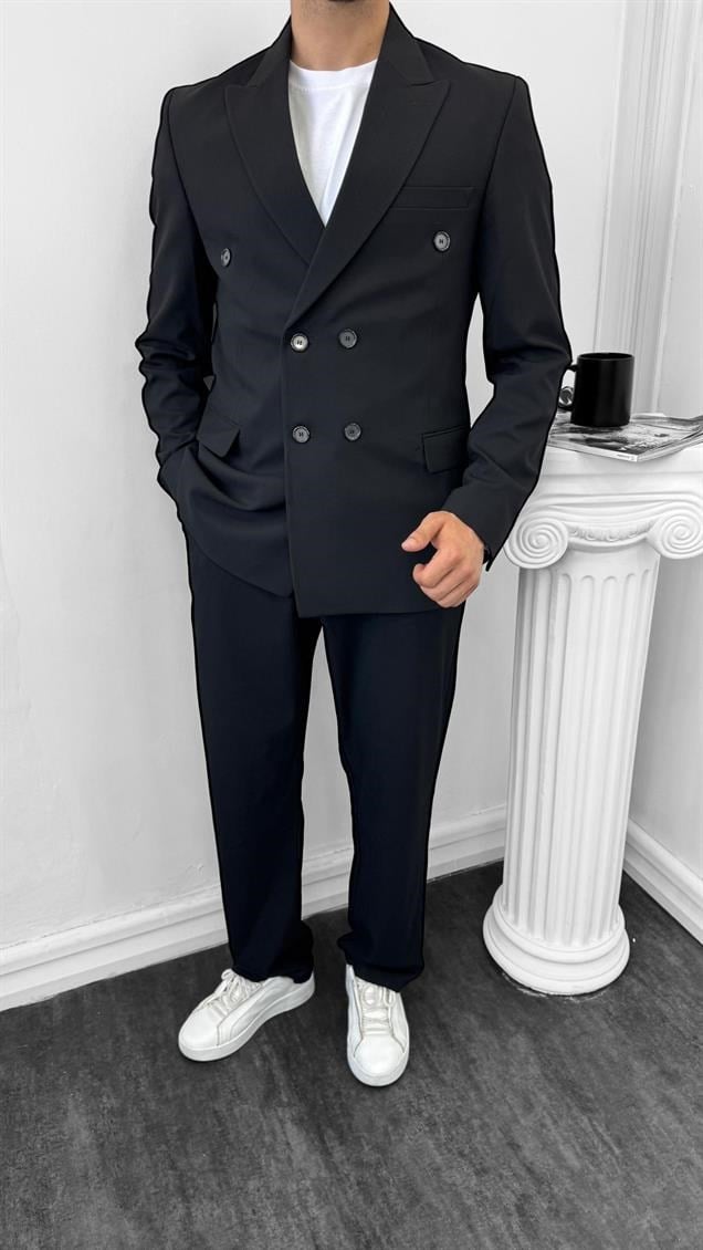Luxury Kruvaze Takım Elbise Baggy Siyah