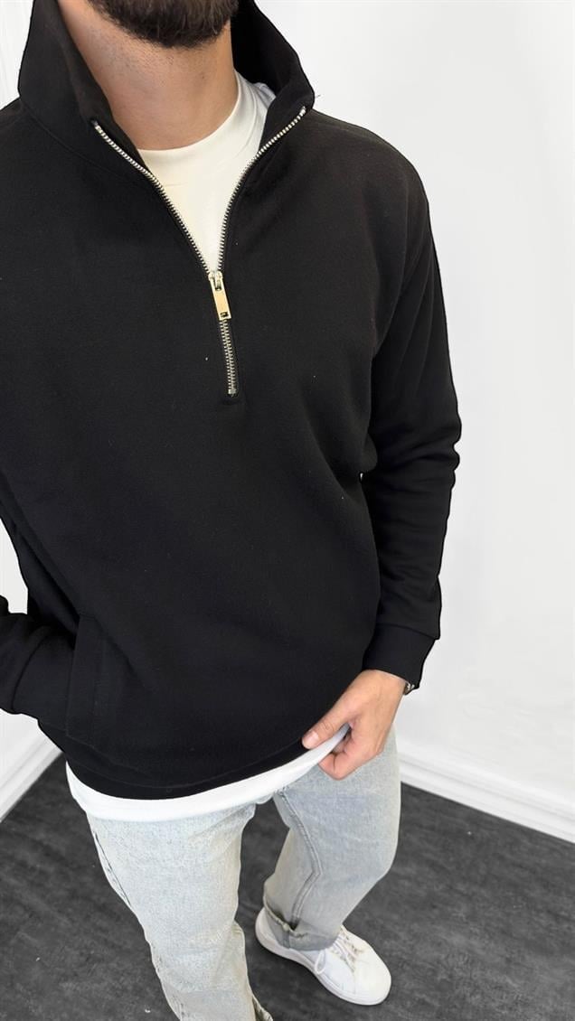 Luxury Sofia Yarım Fermuarlı Sweat Siyah