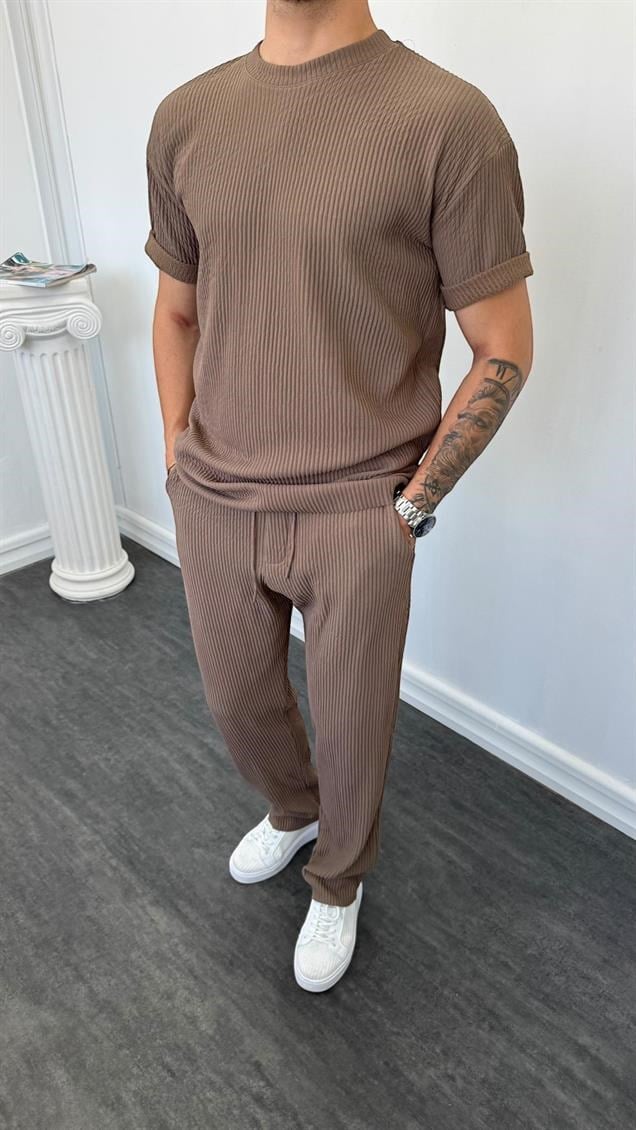 MR Bisiklet Yaka Kalın Fitilli Baggy Takım Vizon