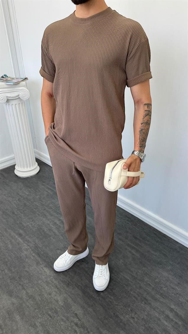 MR Bisiklet Yaka Kalın Fitilli Baggy Takım Vizon