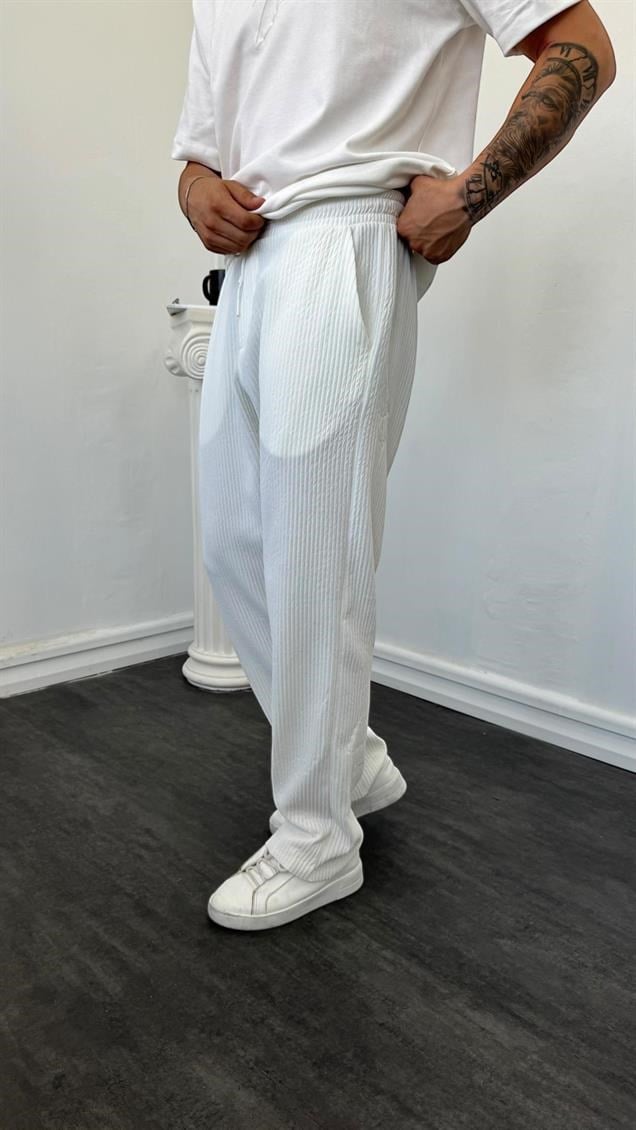 MR Kalın Fitilli Baggy Pantolon Beyaz