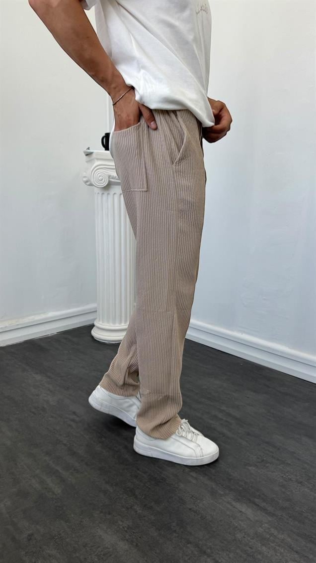 MR Kalın Fitilli Baggy Pantolon Krem