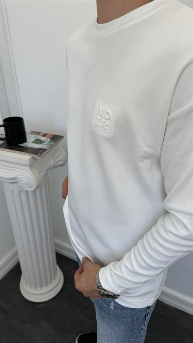 MR Noir Kabartmalı Basic Sweatshirt Beyaz