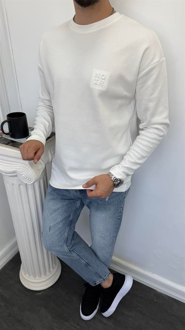 MR Noir Kabartmalı Basic Sweatshirt Beyaz
