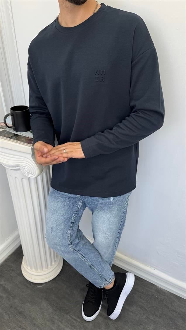 MR Noir Kabartmalı Basic Sweatshirt Lacivert