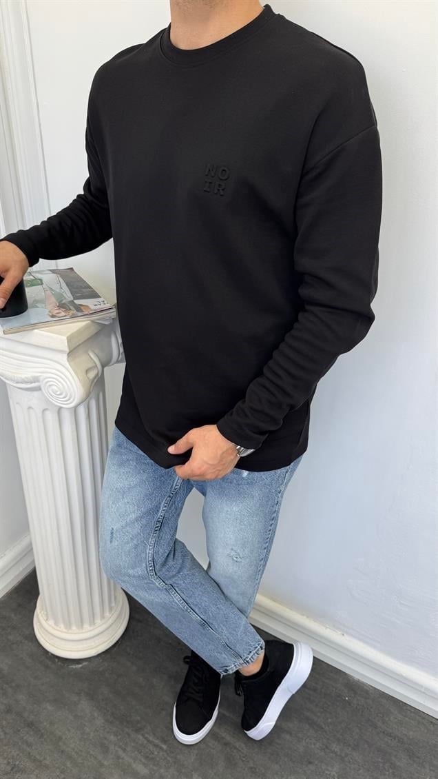 MR Noir Kabartmalı Basic Sweatshirt Siyah