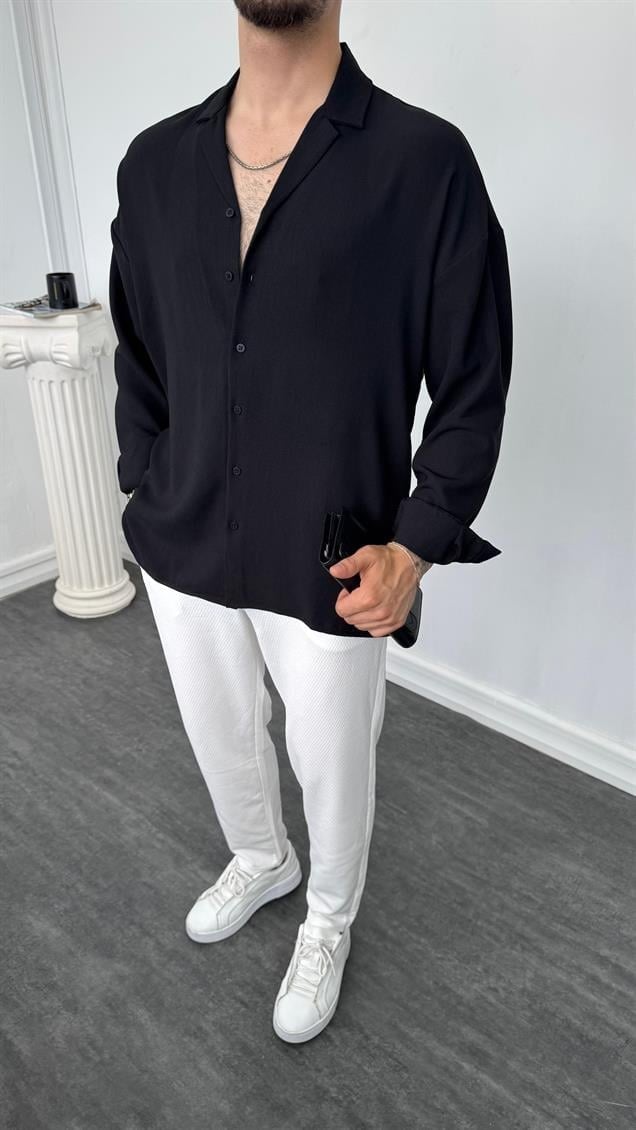 MR Oversize Apaç Yaka Gömlek Siyah