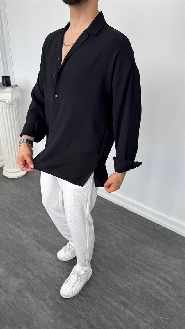 MR Oversize Apaç Yaka Gömlek Siyah