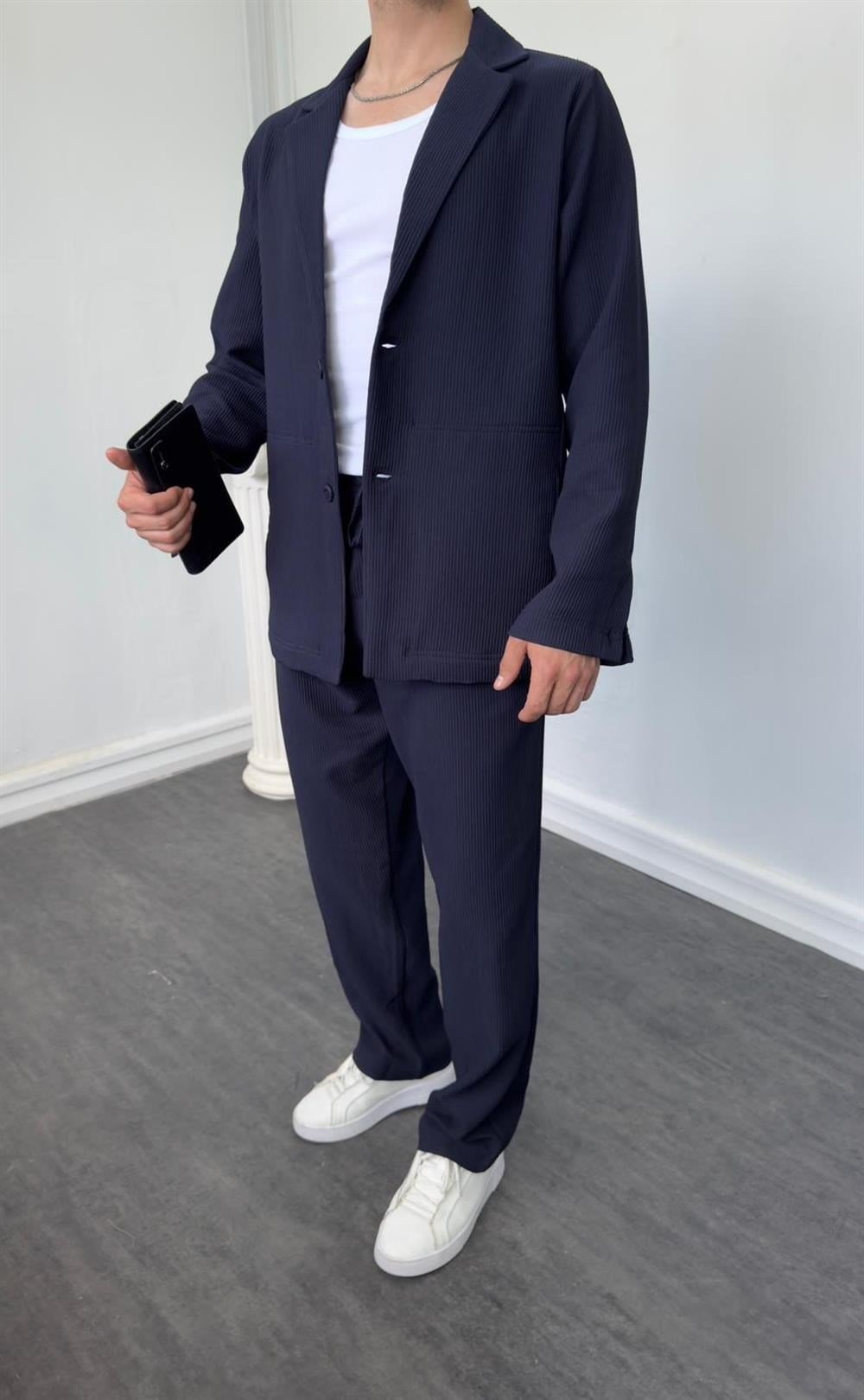 MR Oversize Premium Ceketli Takım Lacivert