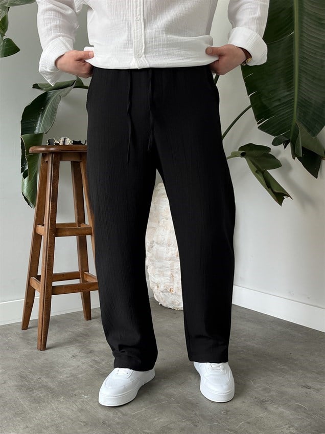 Müslim Kumaş Baggy Pantolon Siyah