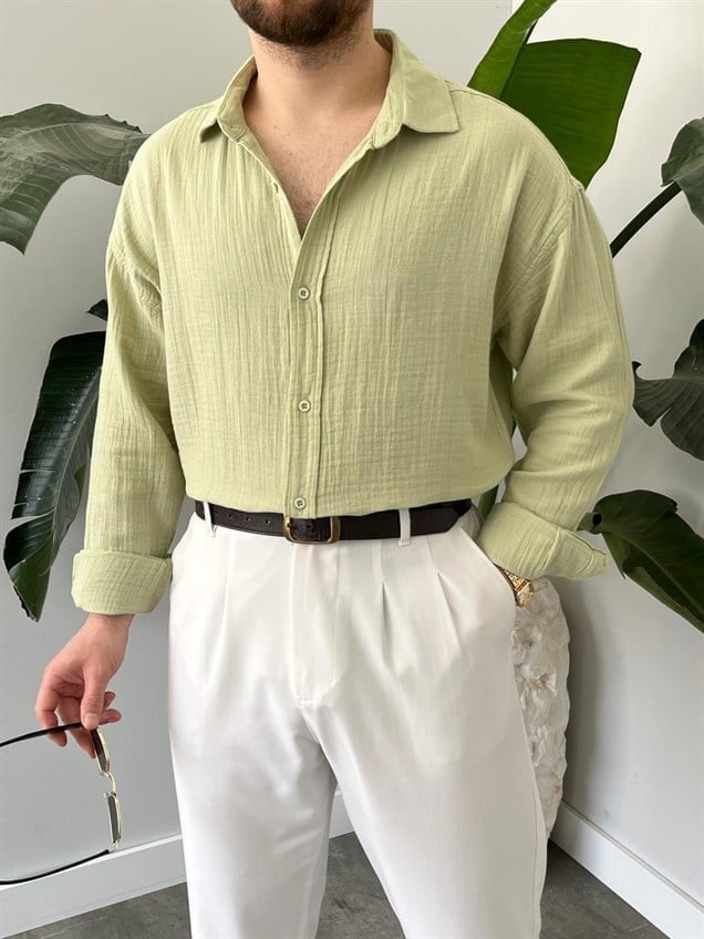 Müslim Kumaş Keten Mint Yeşili Gömlek