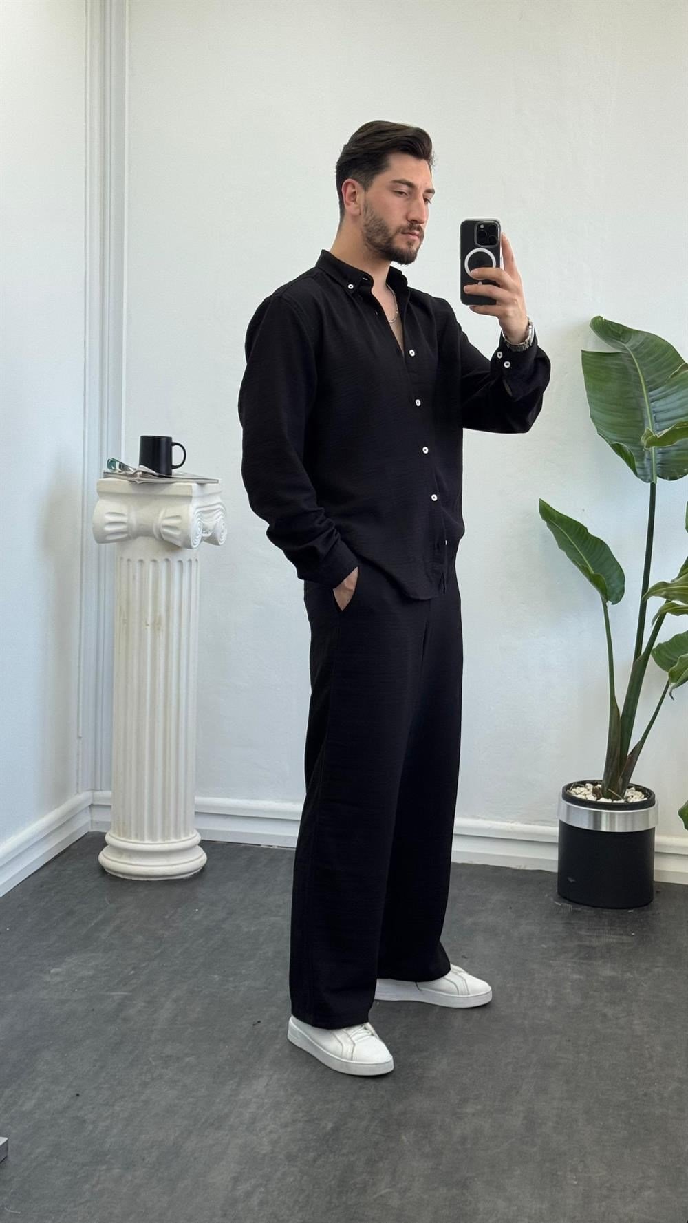 Oversize Gömlekli Takım Siyah